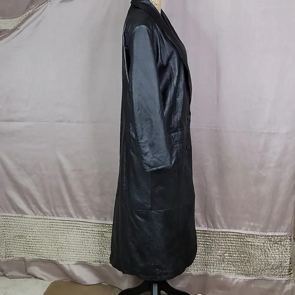 EVAN TODD Women's Long Maxi Black Leather Coat Small - Picture 6 of 11